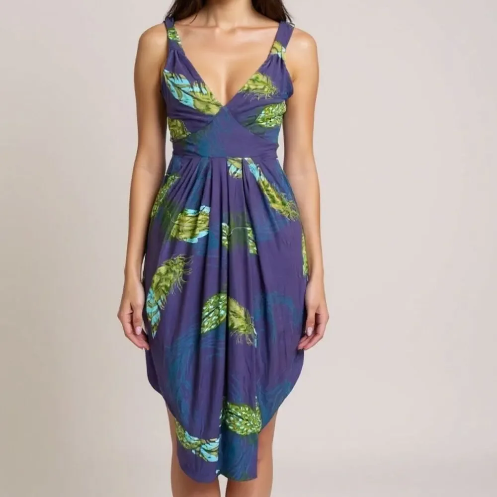 Karen Millen England Peacock Feather Draped Dress | Purple Blue | Small - Picture 2 of 10